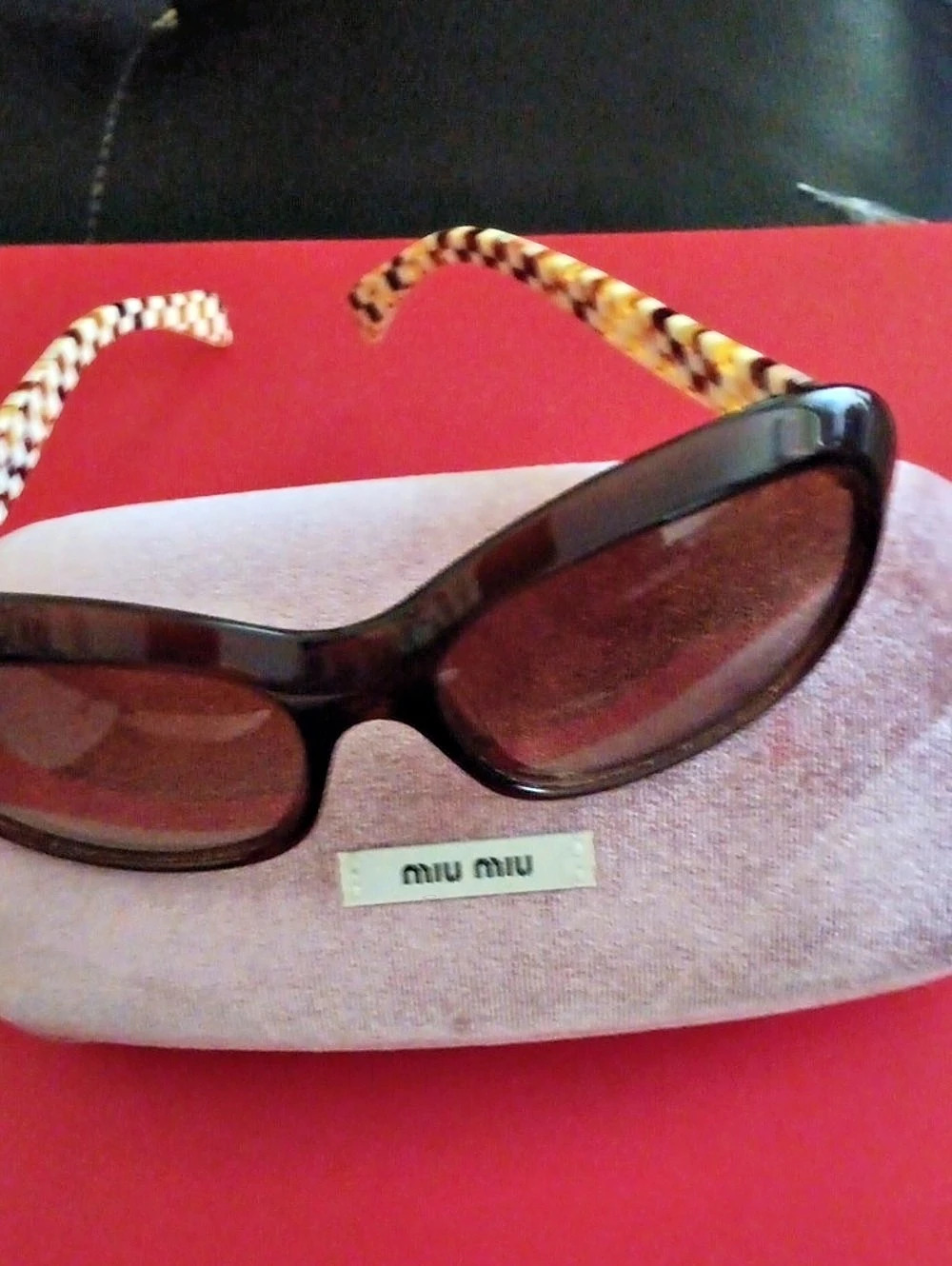 Miu Checkered Brown & White Sunglasses